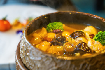 Delicious shiitake beef stew in casserole