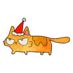 textured cartoon of a angry cat wearing santa hat