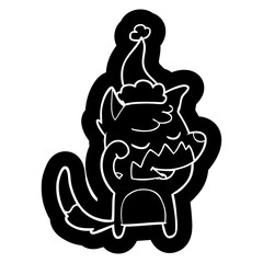 friendly cartoon icon of a fox waking up wearing santa hat