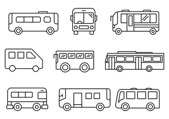 thin line icons set,transportation,Bus,vector illustrations