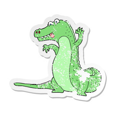 retro distressed sticker of a cartoon crocodile