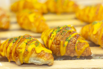 Variety of fresh bread in a supermarket