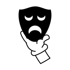 cartoon hand with drama mask