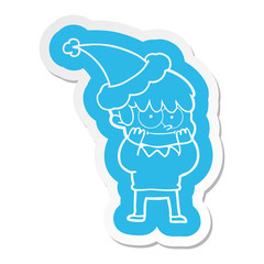 happy cartoon  sticker of a man wearing santa hat