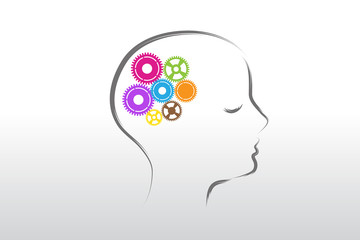 Logo gears in a woman brain symbol vector