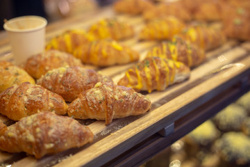 Variety of fresh bread in a supermarket