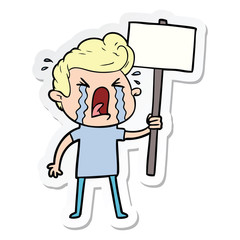 sticker of a cartoon crying man