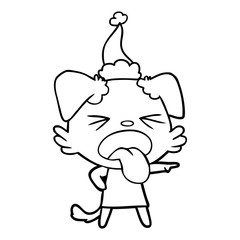 line drawing of a disgusted dog wearing santa hat