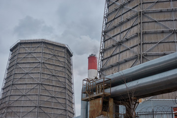 The metal frame of a cooling tower at an industrial enterprise