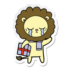 sticker of a crying cartoon lion