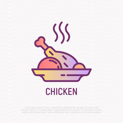 Cooked chicken thin line icon. Modern vector illustration.