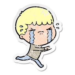 Fototapeta premium distressed sticker of a cartoon man crying