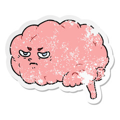 distressed sticker of a cartoon angry brain