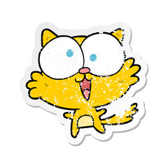 distressed sticker of a crazy cartoon cat