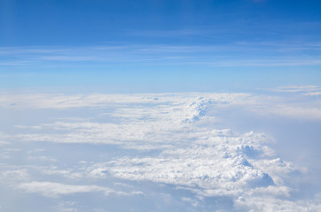The sky with clouds view from airplane window