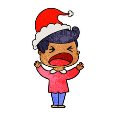 textured cartoon of a shouting man wearing santa hat