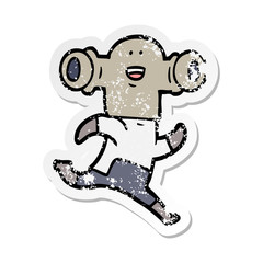distressed sticker of a friendly cartoon alien running