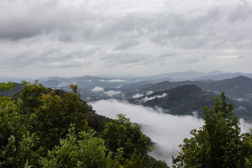 Fototapeta na wymiar panorama of mountains with fog