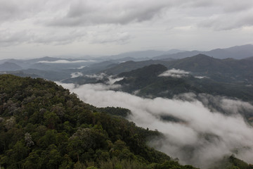 panorama of mountains with fog