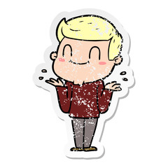distressed sticker of a cartoon friendly man