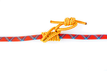 Klemheist or French Machard knot, isolated on white background. Similar to a Prusik knot, this...