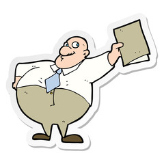 sticker of a cartoon happy boss with file