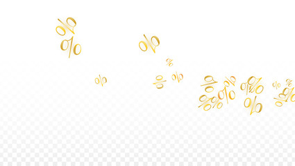 Luxury Vector Gold Percentage Sign Confetti on Transparent. Percent Sale Background. Business, Economics Print. Discount Illustration. Promotion Poster. Black Friday Banner. Special offer Template.
