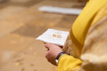 Gold rings on the stand for rings