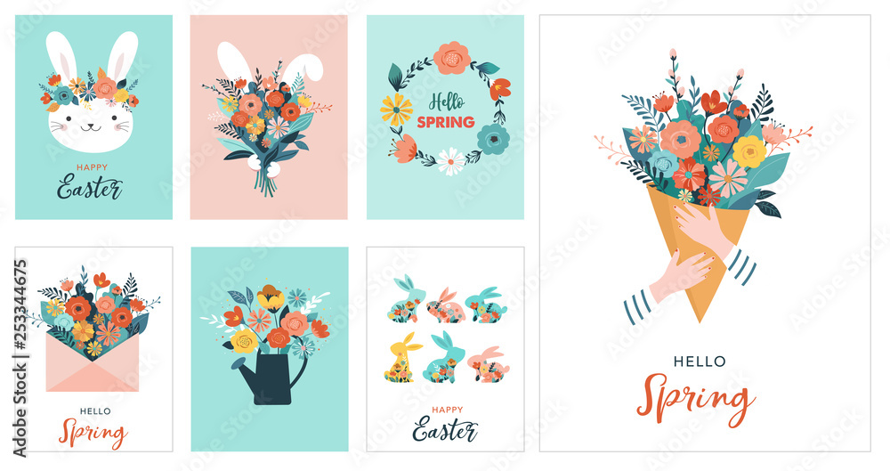 Wall mural Happy Easter vector illustration, greeting card, poster