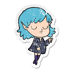 distressed sticker of a cartoon elf girl