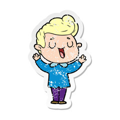 distressed sticker of a happy cartoon man
