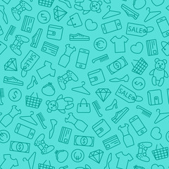 Seamless vector background with line shopping icons
