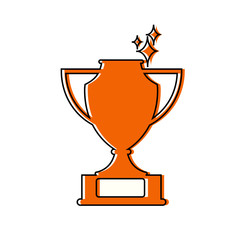 Flat design of trophy cup. Award outline icon isolated on white background. Outline golden vinners cup. Champion concept. A feather in one's cap. Vector illustration.