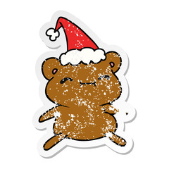 christmas distressed sticker cartoon of kawaii bear