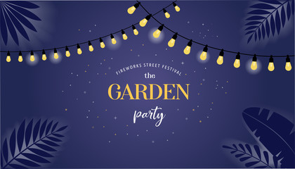 Night garden party banner, invitation card. Vector design - obrazy, fototapety, plakaty