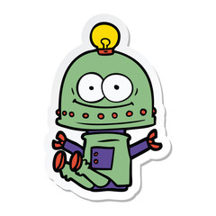 sticker of a happy carton robot with light bulb
