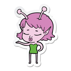 sticker of a cute alien girl cartoon