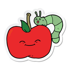 sticker of a cartoon apple and bug