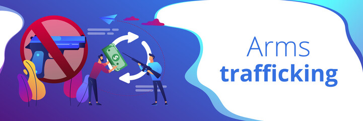 Arms trafficking concept banner header.