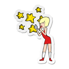 sticker of a cartoon woman applying lipstick