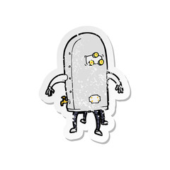 retro distressed sticker of a cartoon funny robot