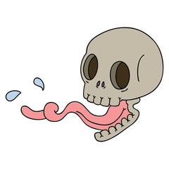 quirky hand drawn cartoon skull with tongue