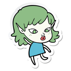sticker of a pretty cartoon elf girl