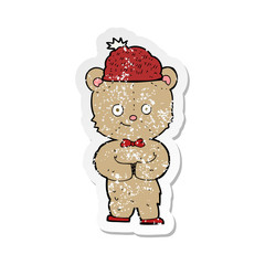 retro distressed sticker of a cartoon bear in hat