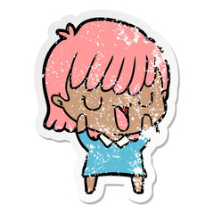 distressed sticker of a cartoon woman