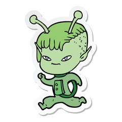 sticker of a cute cartoon alien girl