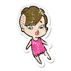 distressed sticker of a cartoon surprised girl