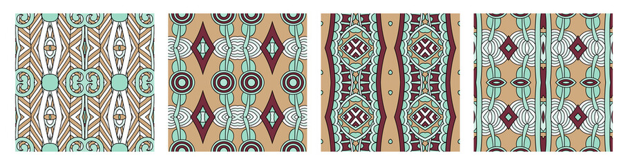 Fototapeta na wymiar set of different seamless colored vintage geometric pattern