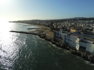 Aerial view of Sitges. Village of Barcelona. Catalonia. Spain. Drone photo