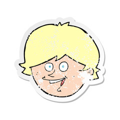 retro distressed sticker of a cartoon happy boy face